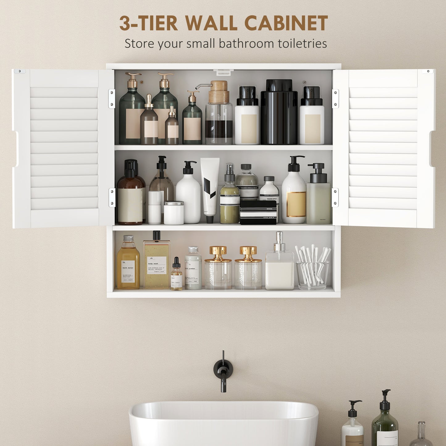 Bathroom Cabinet, Wall Mounted Cabinet with Adjustable Shelves, White