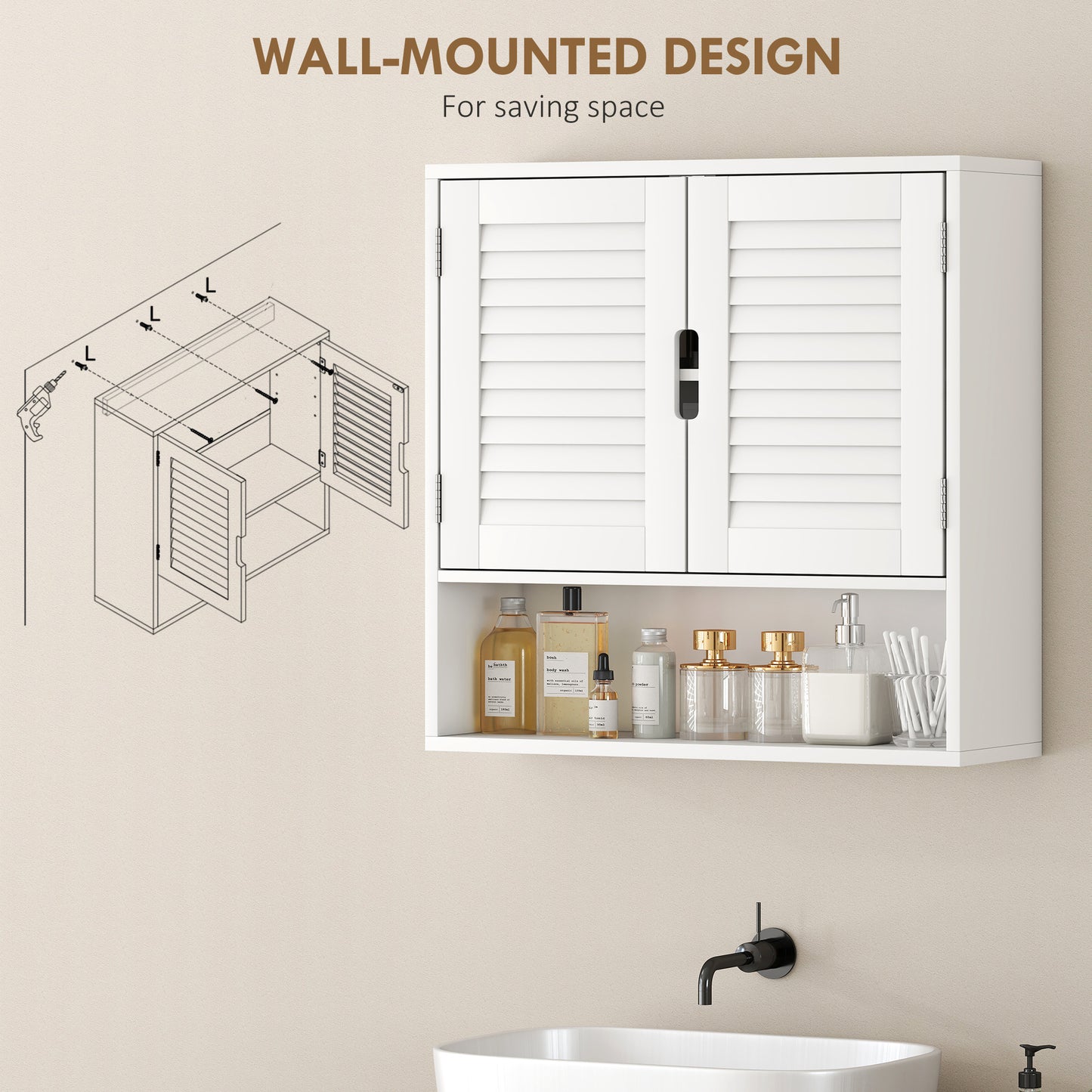 Bathroom Cabinet, Wall Mounted Cabinet with Adjustable Shelves, White