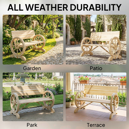Wooden Garden Bench Outdoor Loveseat with High Back, Natural Wood