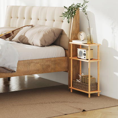 3-Tier Slim End Table, Tool-Free Assembly, Natural Wood Finish