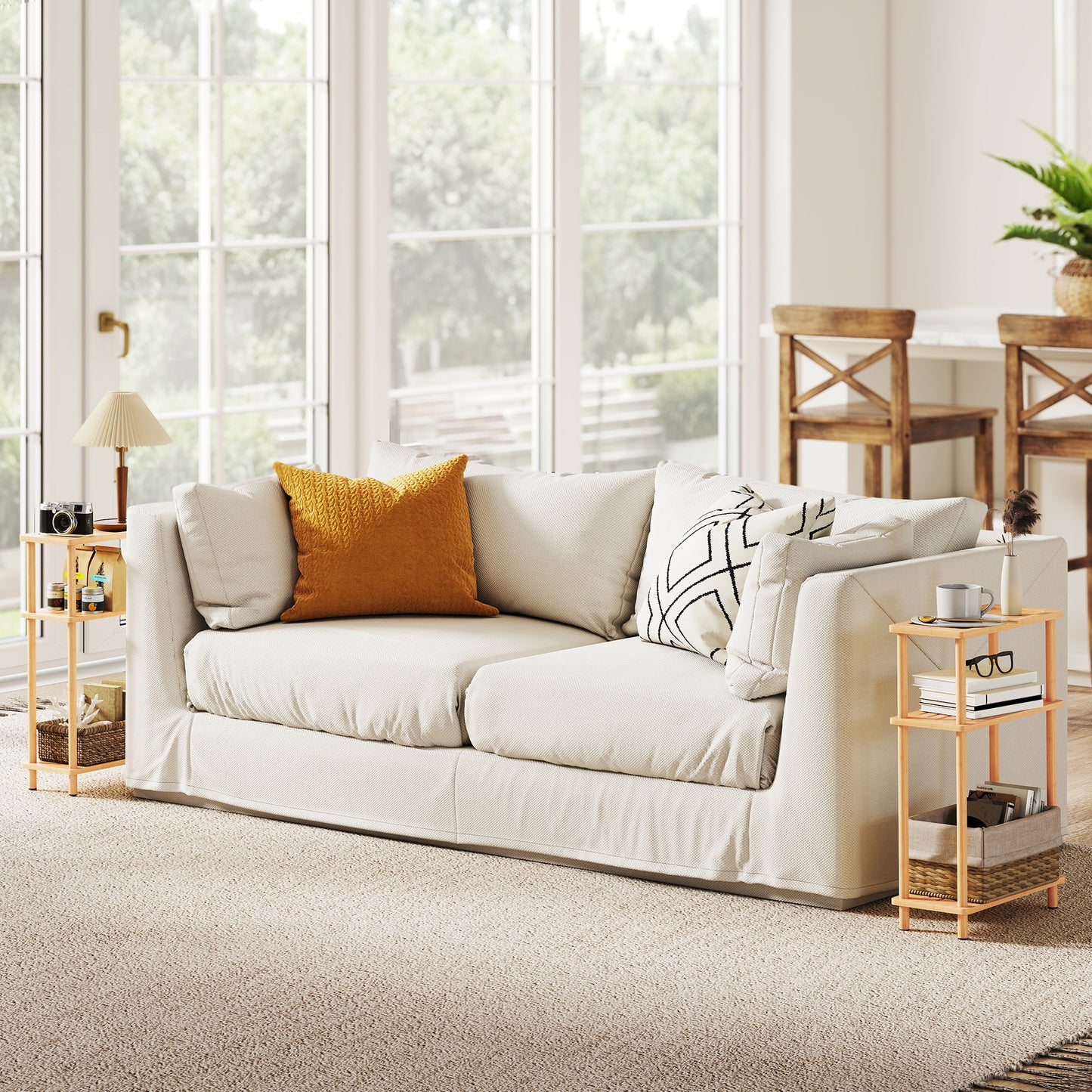 3-Tier Slim End Table, Tool-Free Assembly, Natural Wood Finish