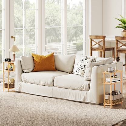 3-Tier Slim End Table, Tool-Free Assembly, Natural Wood Finish