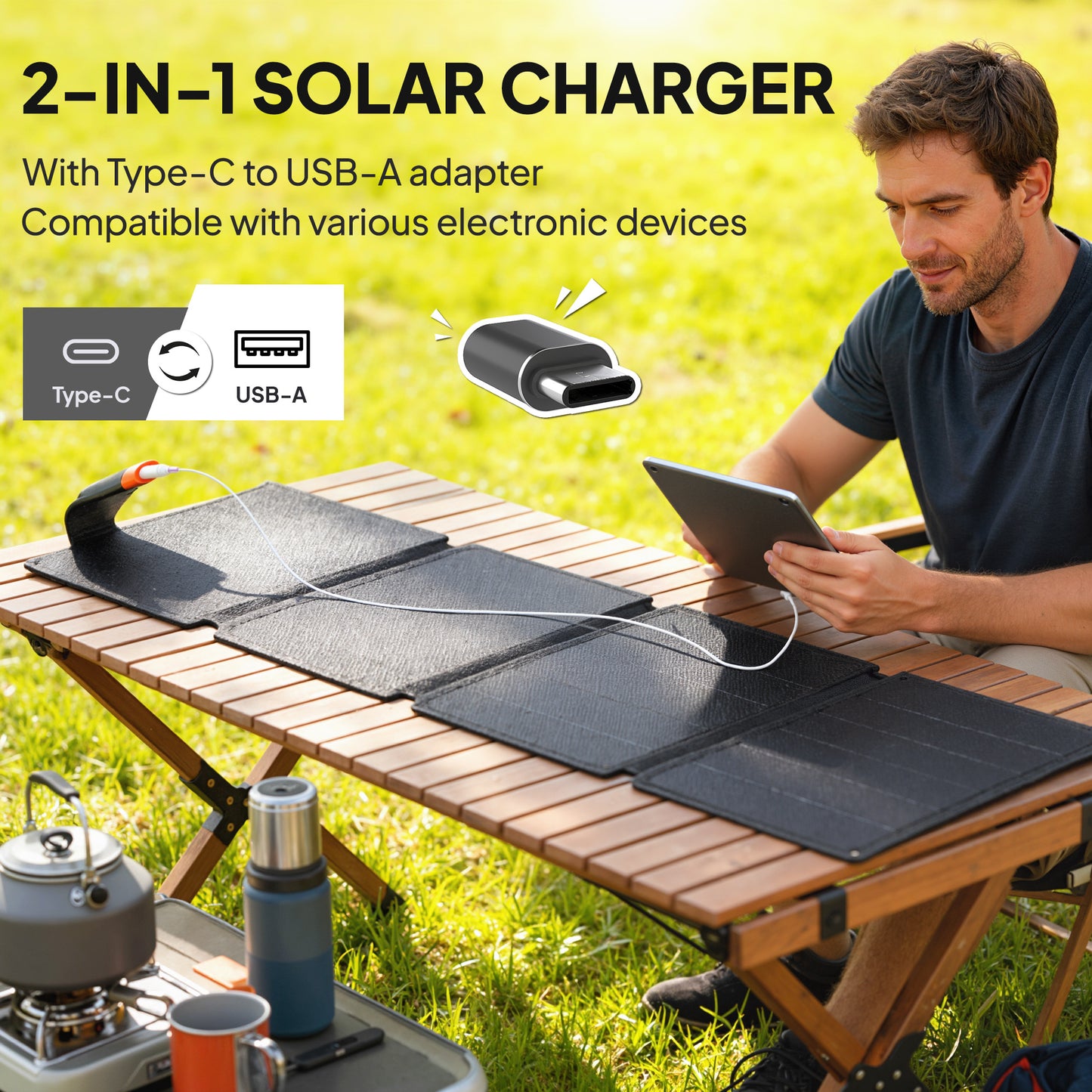 36W Foldable Portable Solar Panel with Type-C to USB-A Charging Port