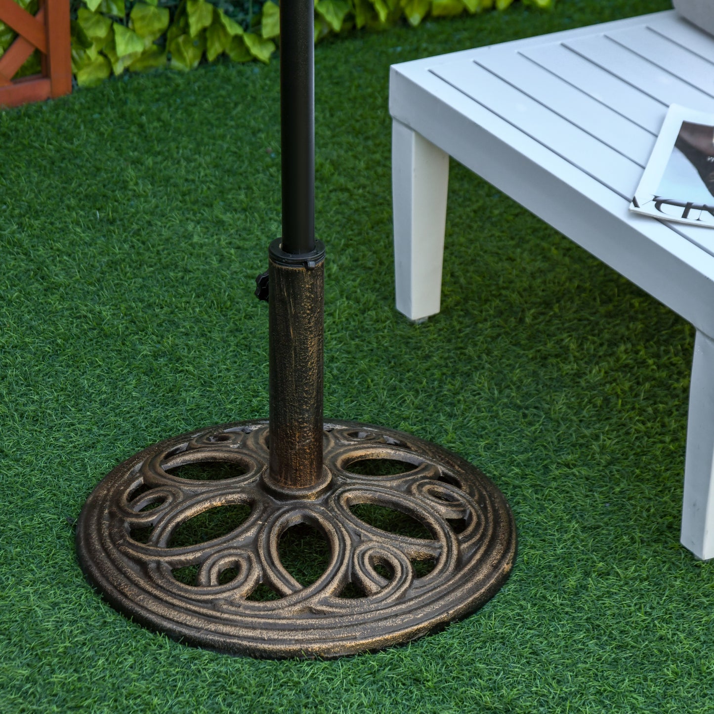 Round Patio Umbrella Base Stand, Umbrella Holder, Bronze Tone
