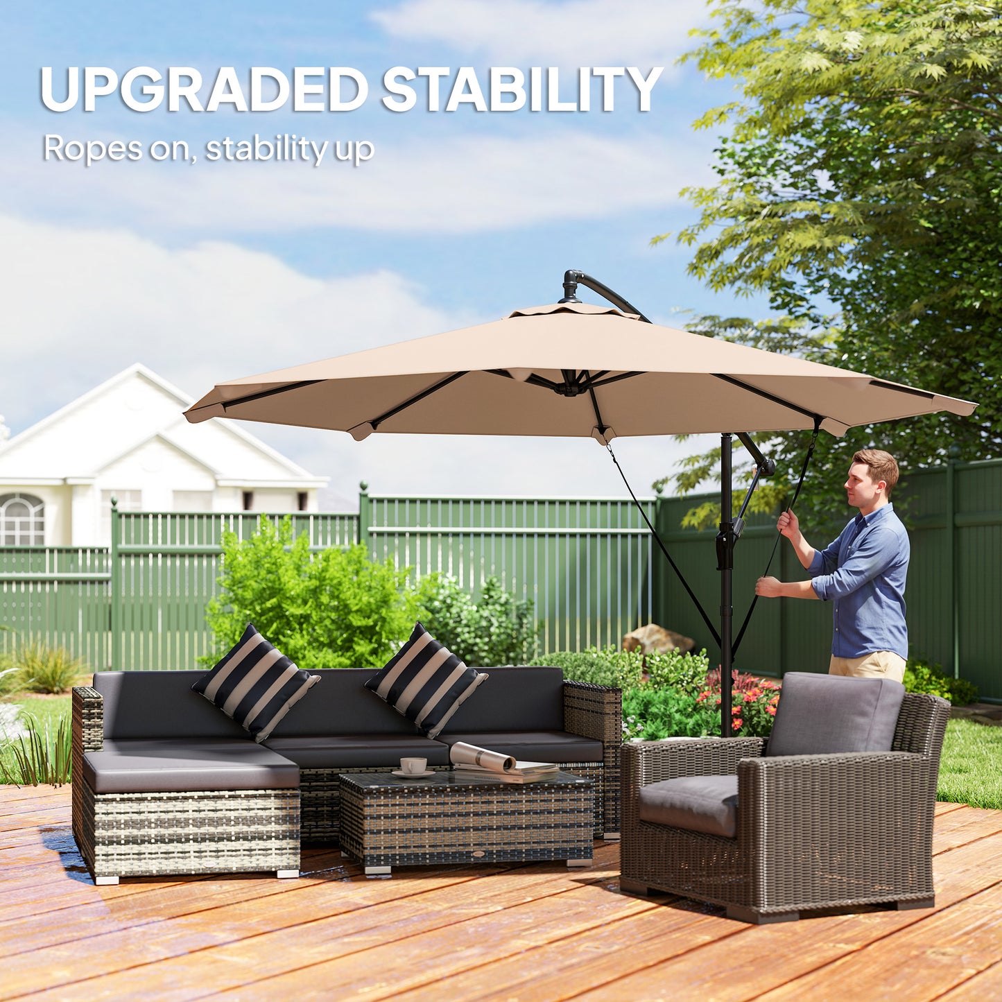 3 m Cantilever Parasol, Offset Umbrella with Cover and Wind Ropes