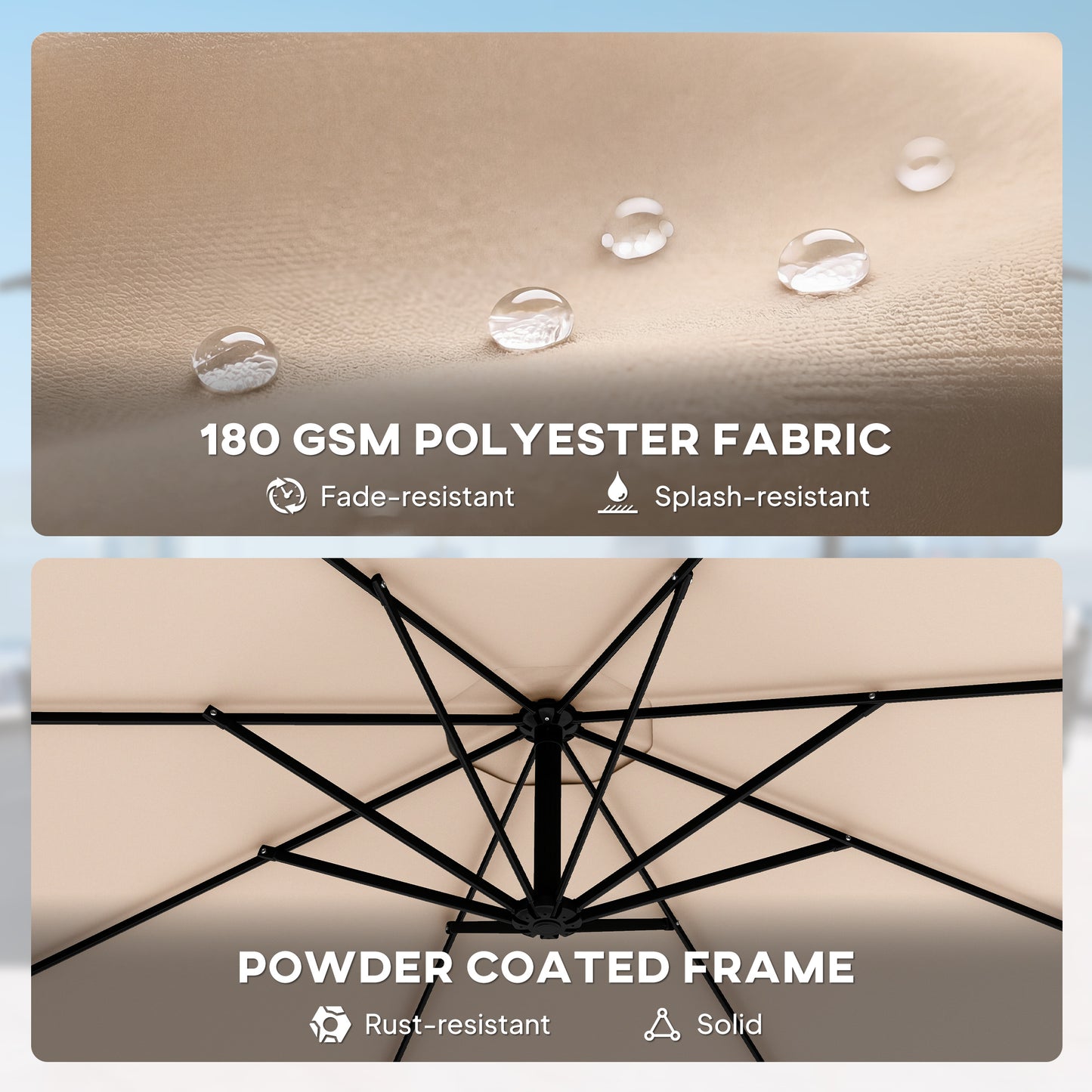 3 m Cantilever Parasol, Offset Umbrella with Cover and Wind Ropes