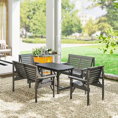 5PC Patio Dining Set Wooden Table and Chairs w/ Umbrella Hole Grey