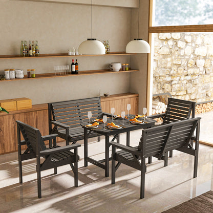 5PC Patio Dining Set Wooden Table and Chairs w/ Umbrella Hole Grey