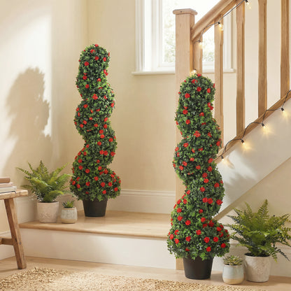Artificial Rose Spiral Topiary Tree for Indoor Outdoor, Set of 2