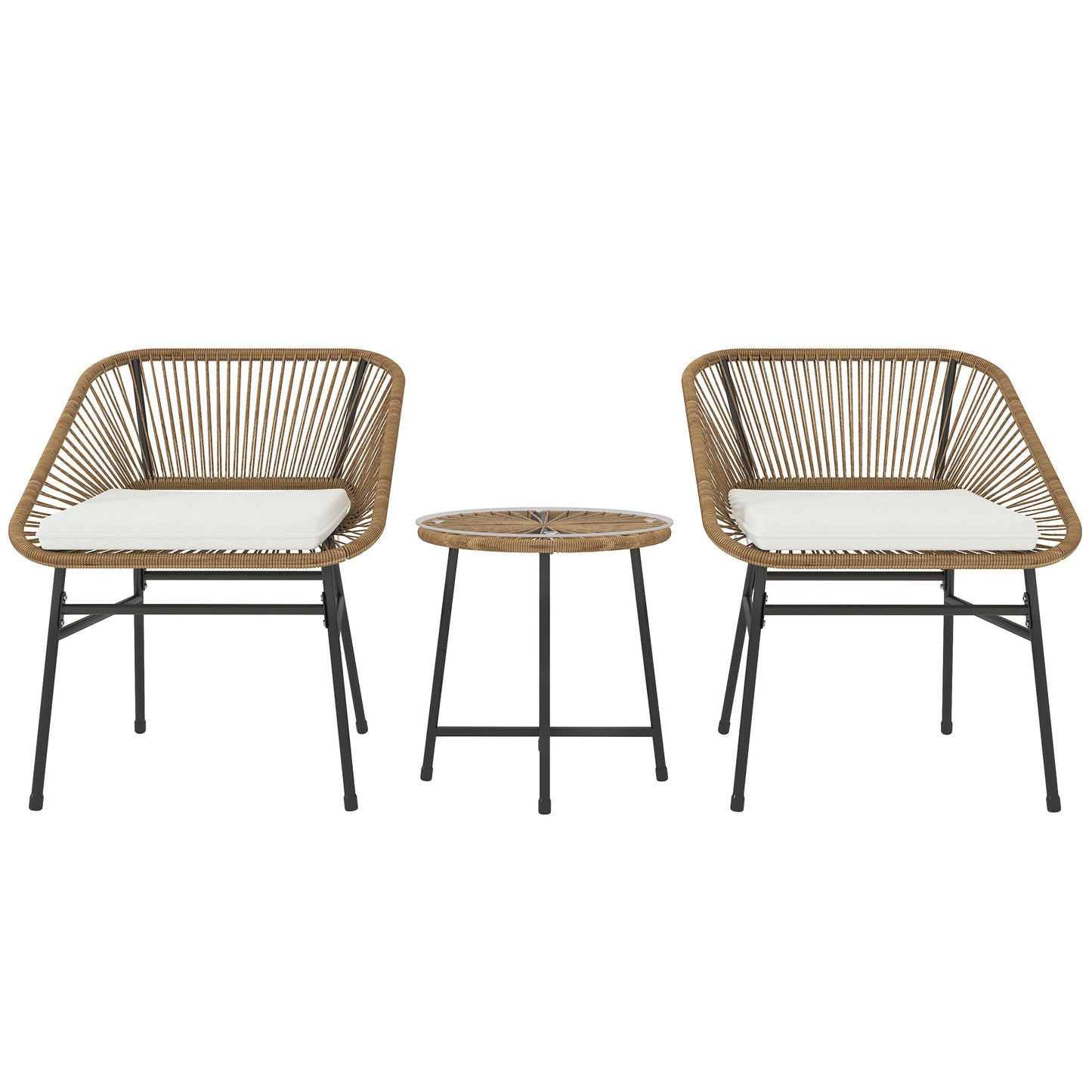 Rattan Bistro Set, Small Balcony Furniture with Cushion, Light Grey
