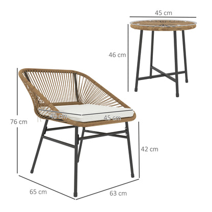 Rattan Bistro Set, Small Balcony Furniture with Cushion, Light Grey