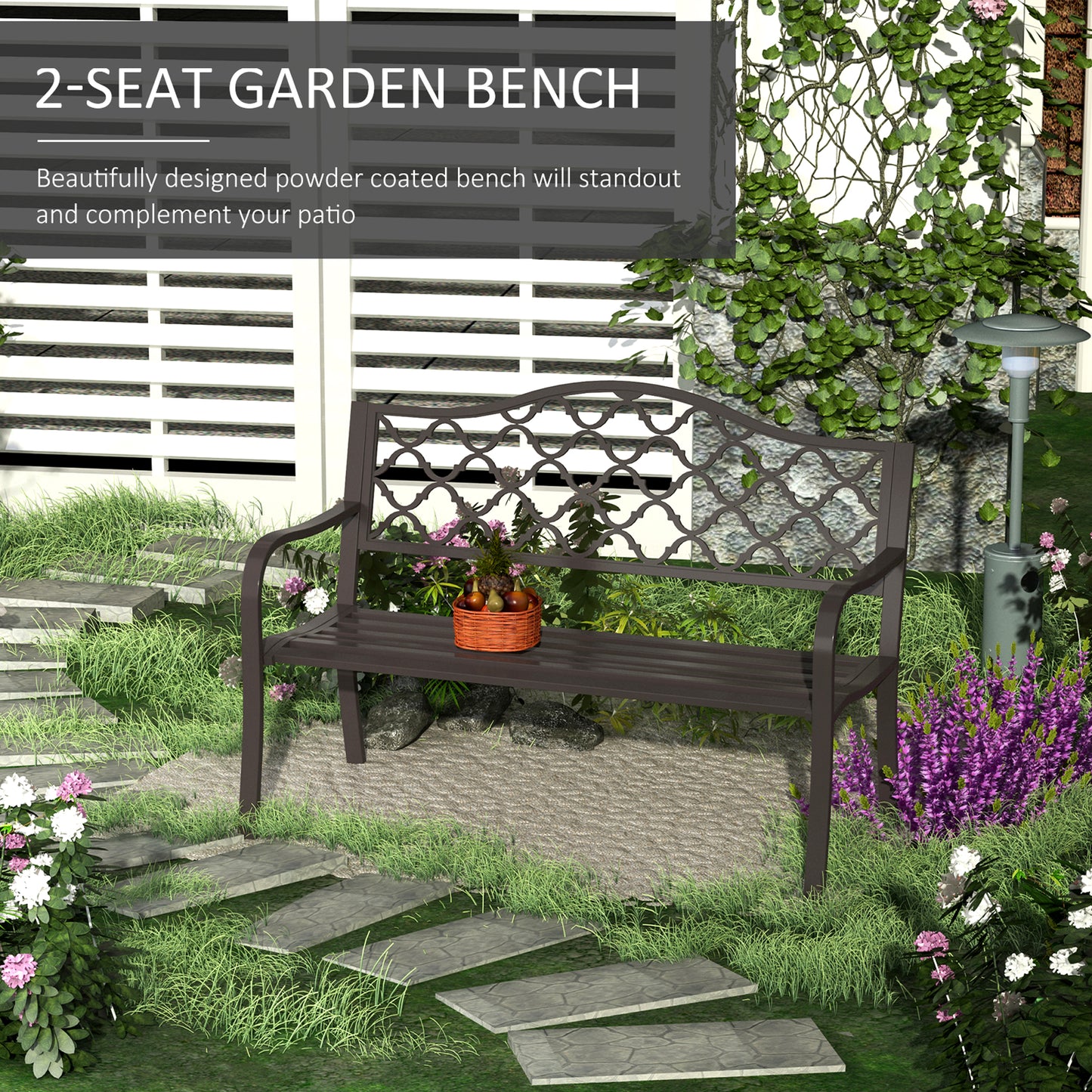 Outdoor Garden Bench Antique Style Cast Iron 2 Seater Patio Porch Park Loveseat Chair Seater - Brown