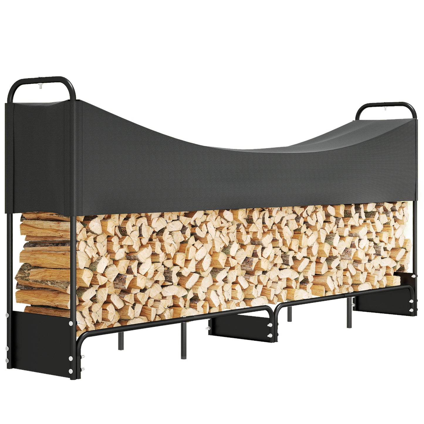 8.5ft Firewood Rack, Log Storage Holder with Waterproof Cover