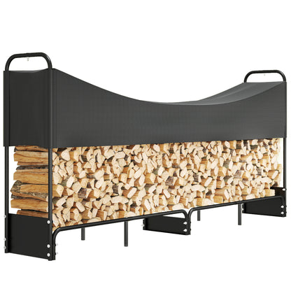 8.5ft Firewood Rack, Log Storage Holder with Waterproof Cover
