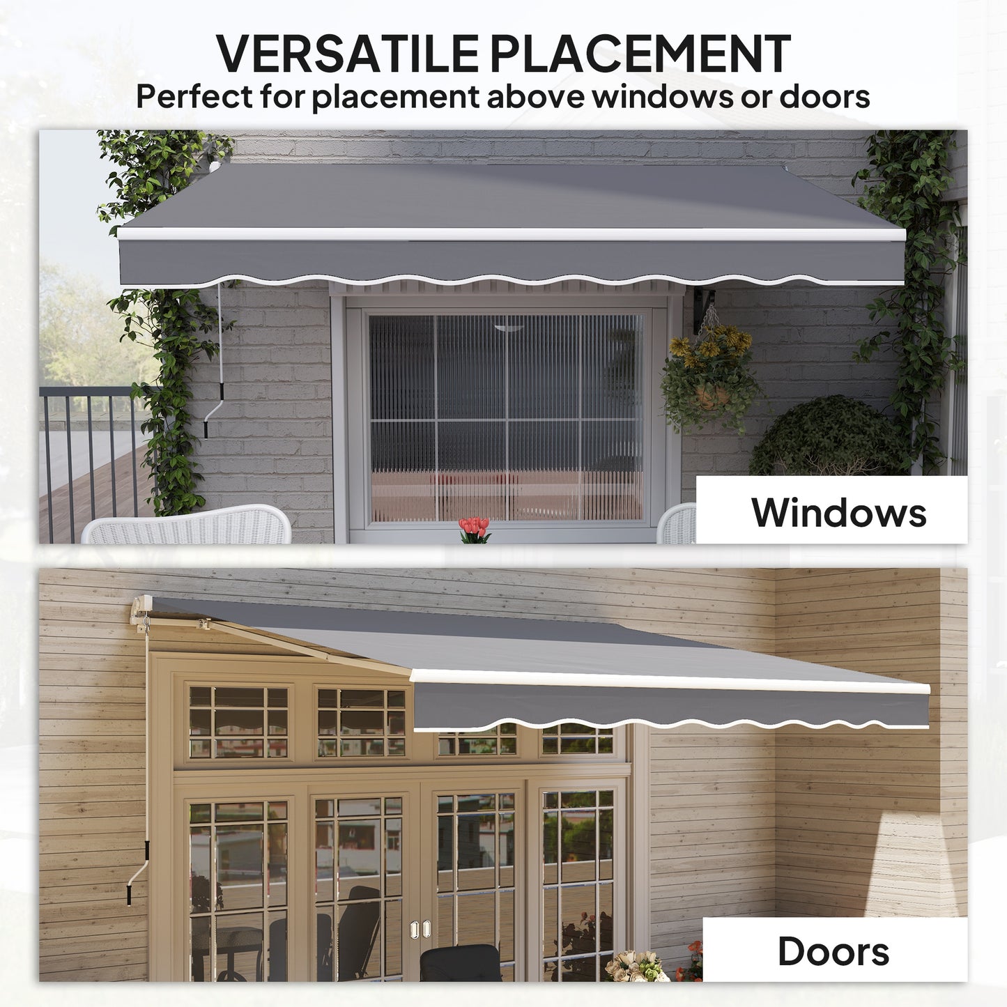 Garden Sun Shade Canopy Retractable Awning, 2.5 x 2m, Dark Grey