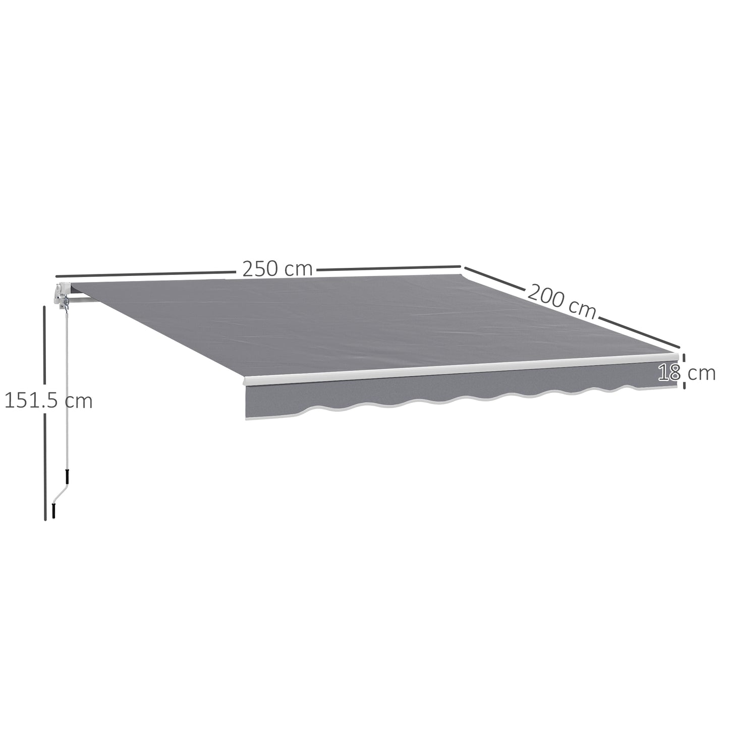 Garden Sun Shade Canopy Retractable Awning, 2.5 x 2m, Dark Grey