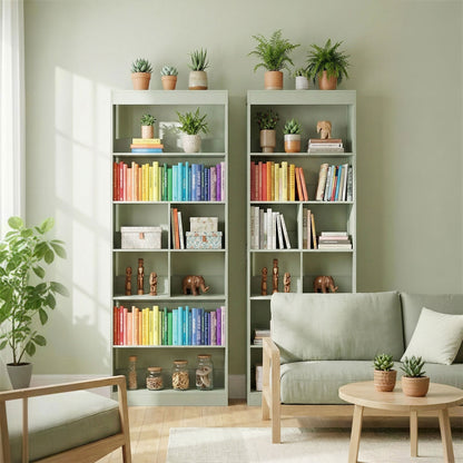 Bookcase, 6-Tier Bookshelf with 4 Open Storage Shelves, 4 Cubes, 68 x 24 x 180 cm Tall Display Shelf with Anti-Tipping Design for Living Room, Bedroom, Study, Green