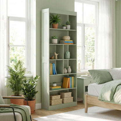 Bookcase, 6-Tier Bookshelf with 4 Open Storage Shelves, 4 Cubes, 68 x 24 x 180 cm Tall Display Shelf with Anti-Tipping Design for Living Room, Bedroom, Study, Green