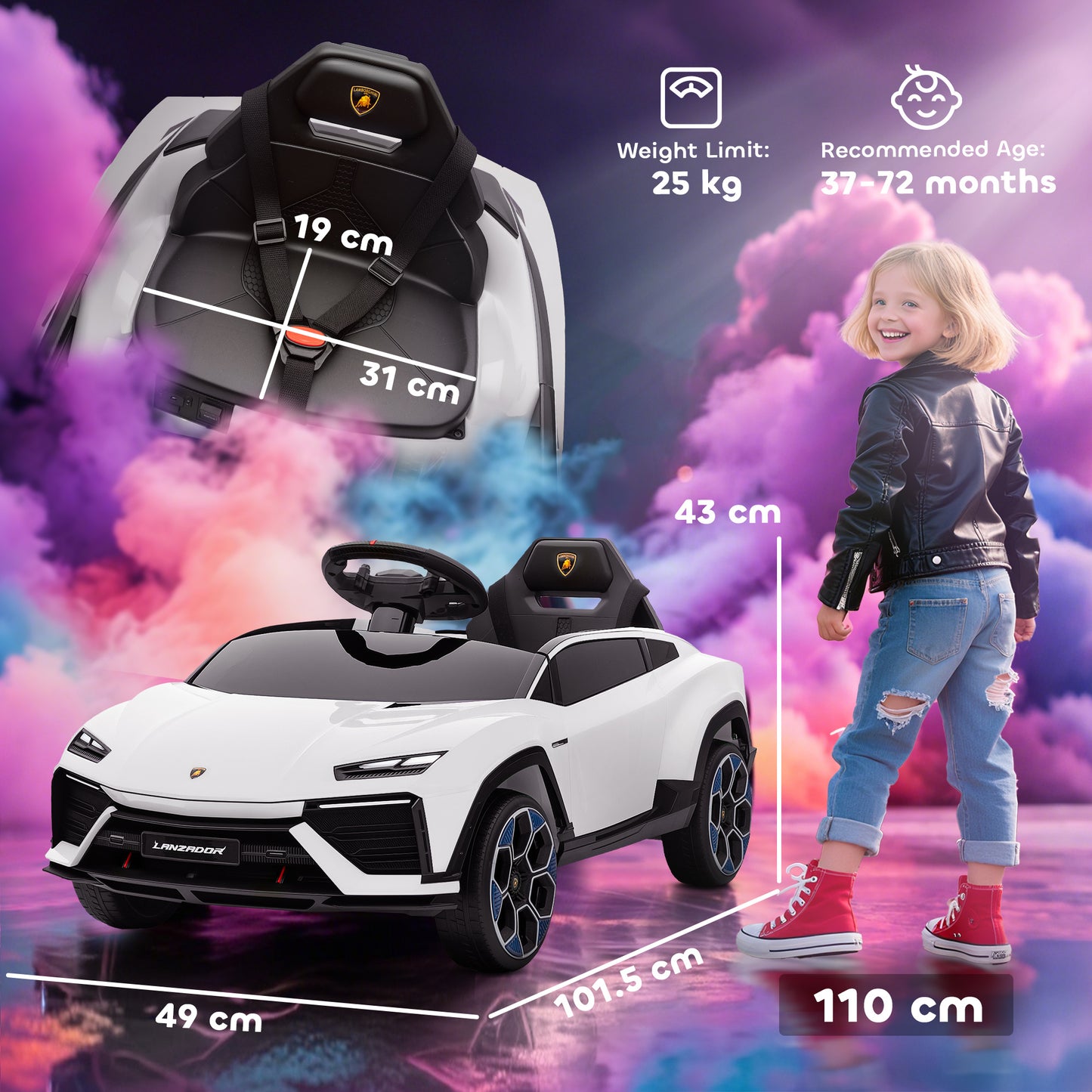 Licensed Lamborghini Electric Ride On Car with Suspension, White