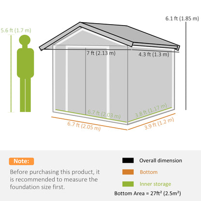7 x 4ft Garden Shed Storage with Foundation Kit and Vents Light Green