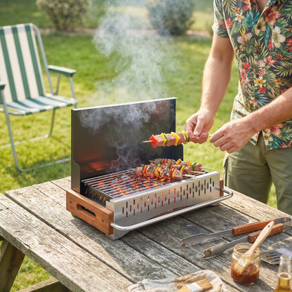Charcoal BBQ Grill Folding Barbecue Grill for Camping Black