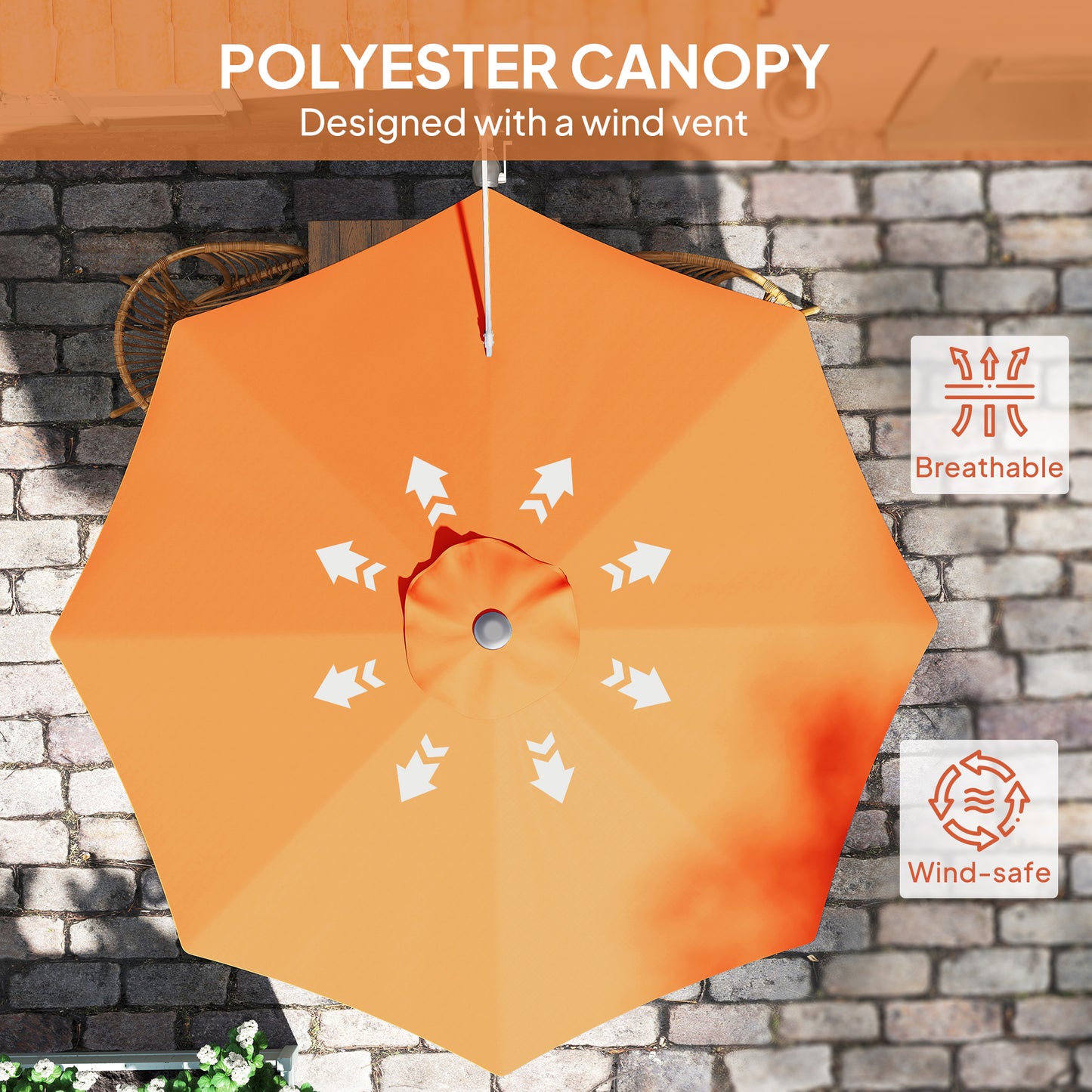 Sun Parasol with Vent, Wall Umbrella for Patio, Garden, Orange