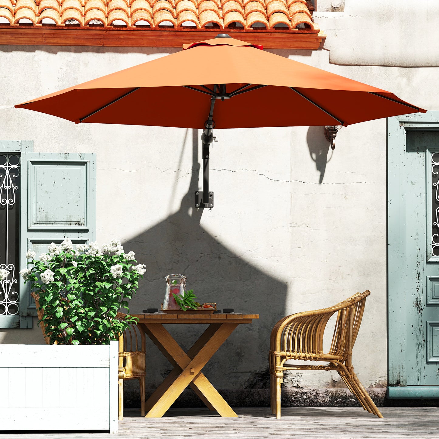 Sun Parasol with Vent, Wall Umbrella for Patio, Garden, Orange