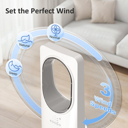 Bladeless Tower Fan with Oscillating, 3 Speeds, 3 Modes, 15H Timer