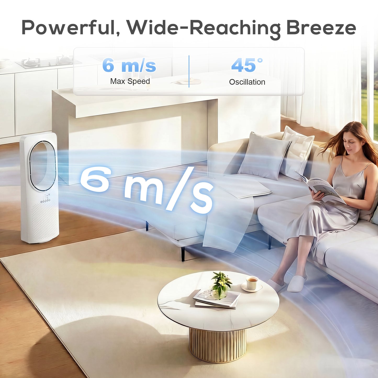 Bladeless Tower Fan with Oscillating, 3 Speeds, 3 Modes, 15H Timer