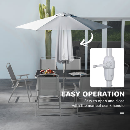8 Pcs Garden Table and Chairs with Parasol Tempered Glass Top Grey