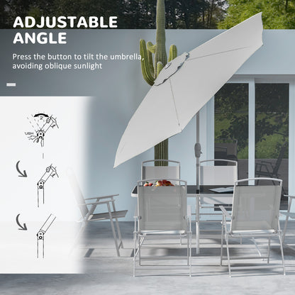 8 Pcs Garden Table and Chairs with Parasol Tempered Glass Top Grey