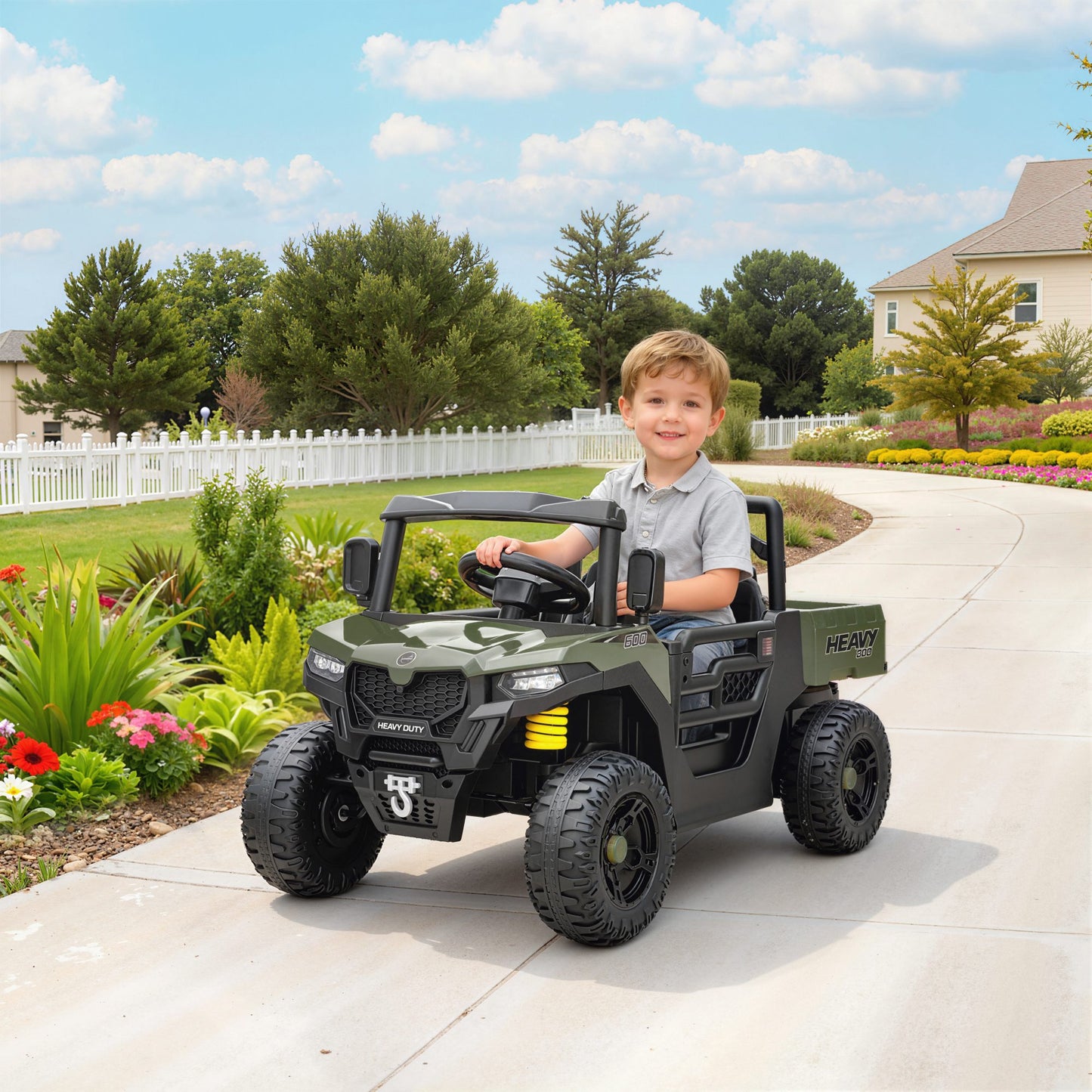 12V Kids Ride on Car, Kids UTV with Electric Dump Bed, Green