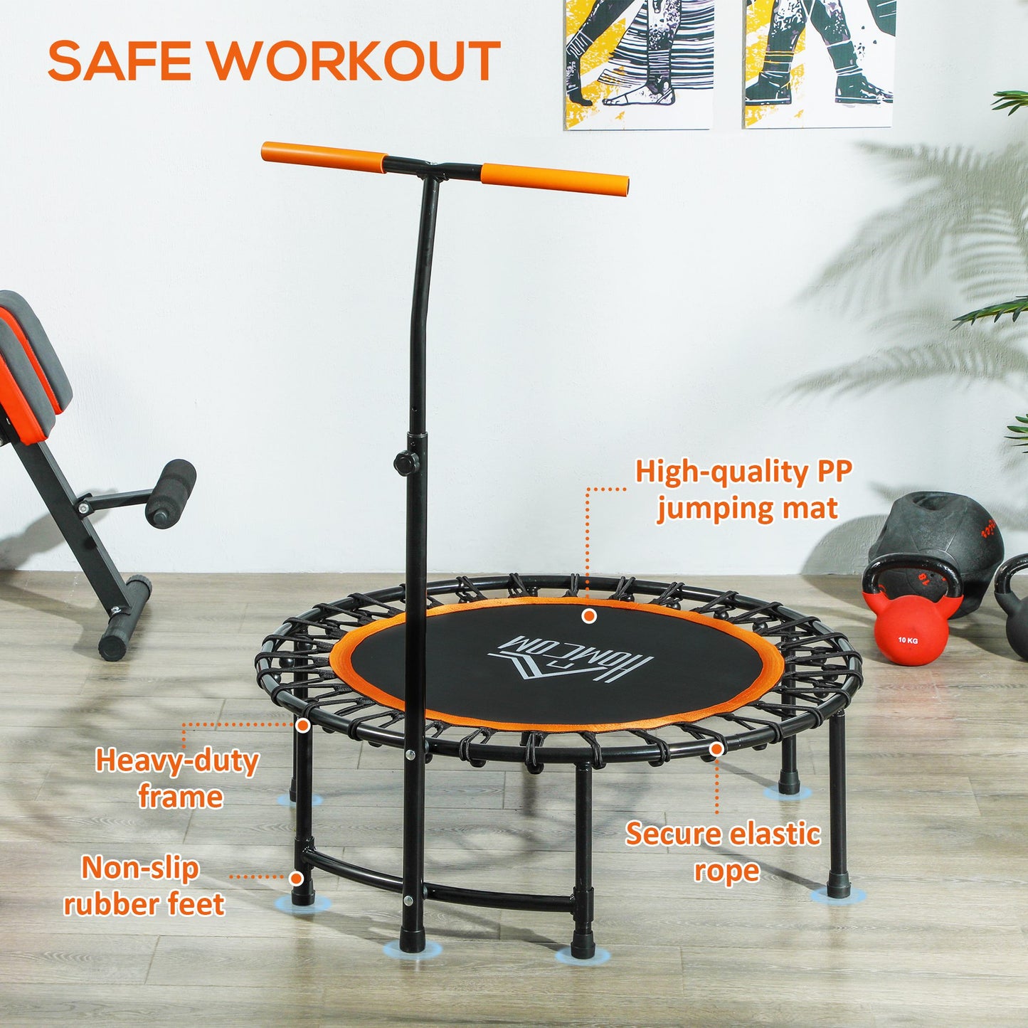40'' Mini Trampoline Adult Rebounder Jumper w/ Handle Fitness Orange