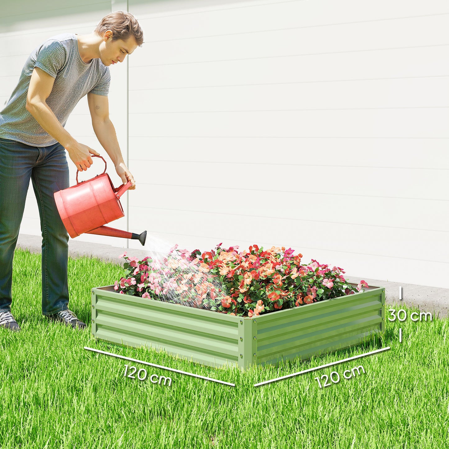 Raised Garden Bed Metal Patio Backyard Flower Planter, Light Green