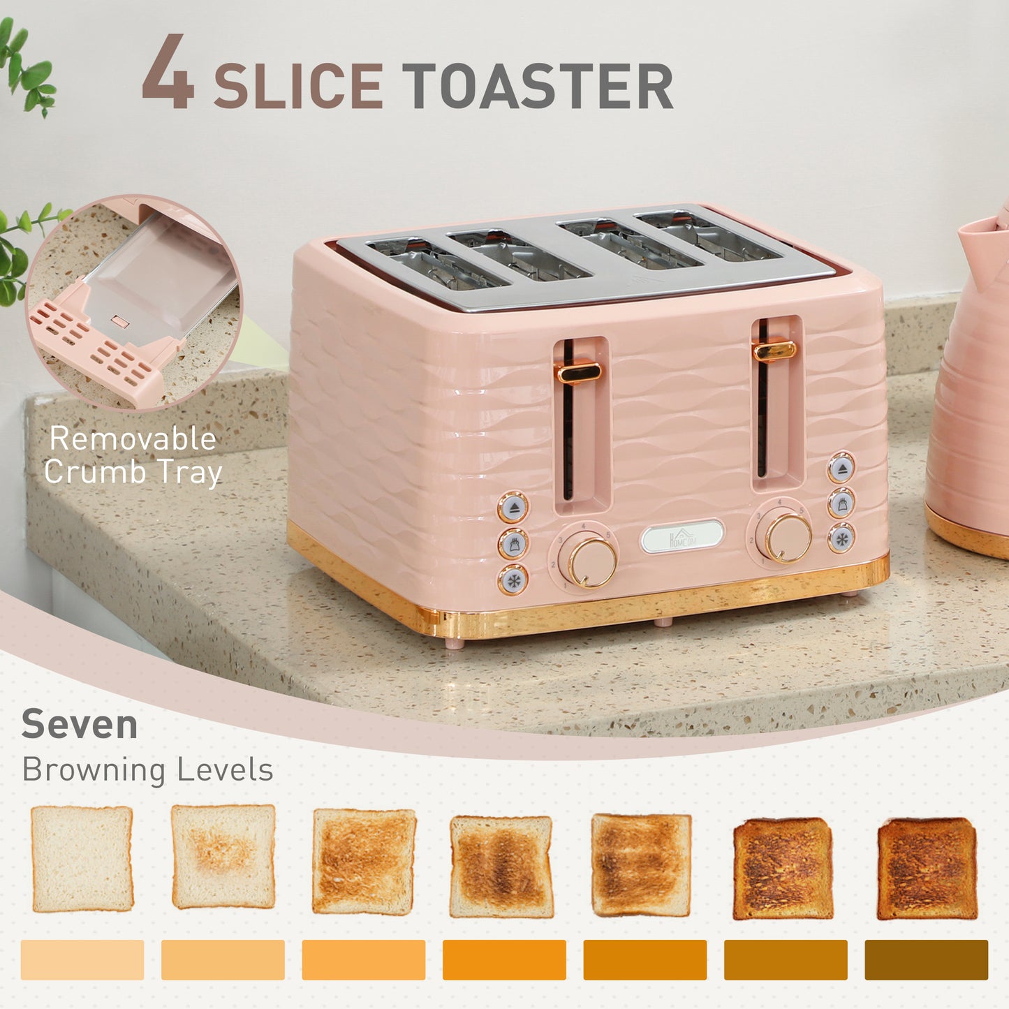 Kettle and Toaster Set 1.7L Kettle & 4 Slice Toaster, Light Pink