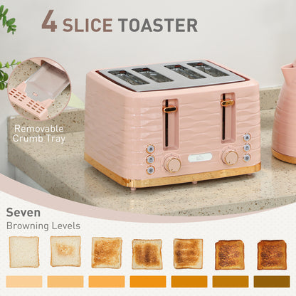Kettle and Toaster Set 1.7L Kettle & 4 Slice Toaster, Light Pink