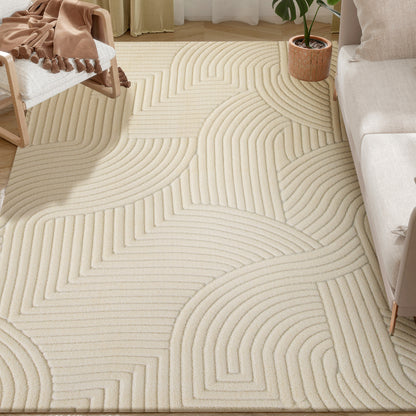 Modern Geometric Rug, Thick & Plush, Non-Slip, 160 x 120 cm – Cream