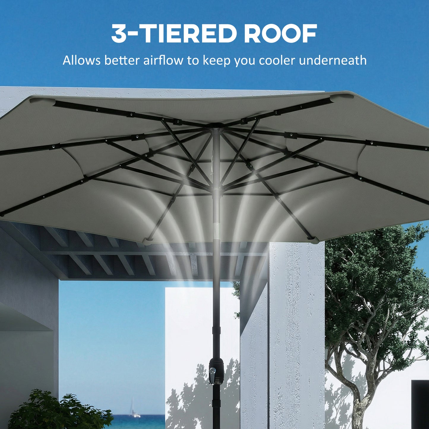 Garden Parasol, Outdoor Umbrella with Tilt Function, Grey