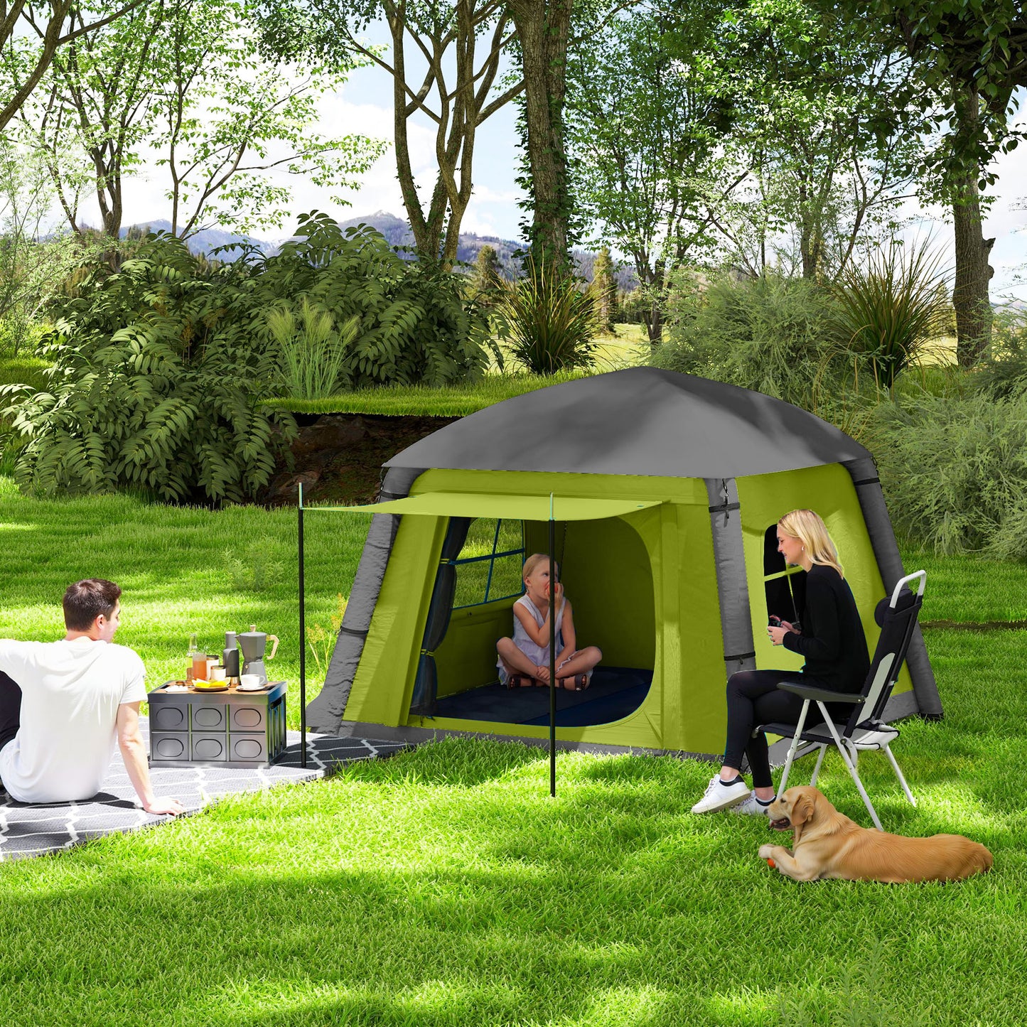 Inflatable Camping Tent, Easy Setup 2 Man Tent, Green