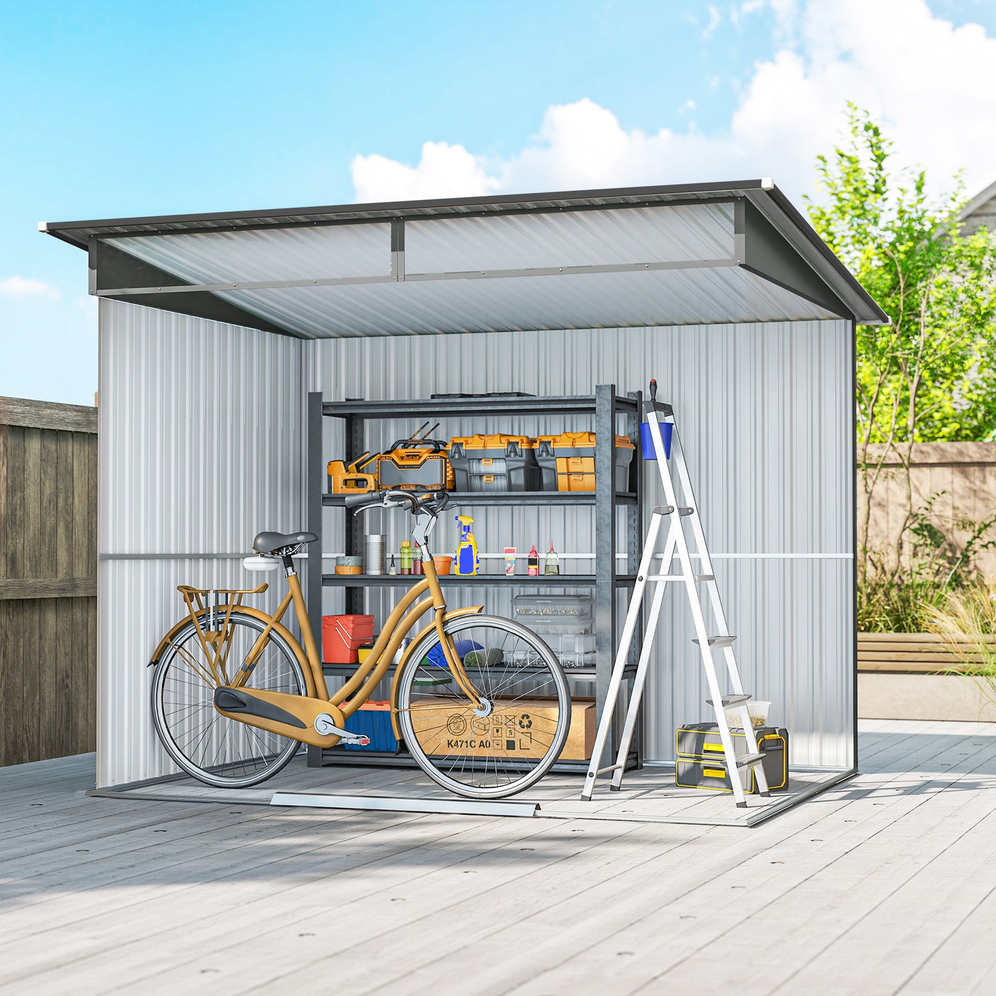 Garden Shed Outdoor Storage Tool Organiser w/ Double Sliding Door