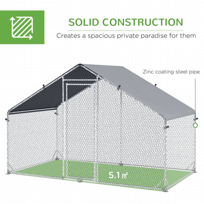 Walk In Chicken Run Large Galvanised Chicken Coop w/ Cover 3 x 1.7 x 1.9m