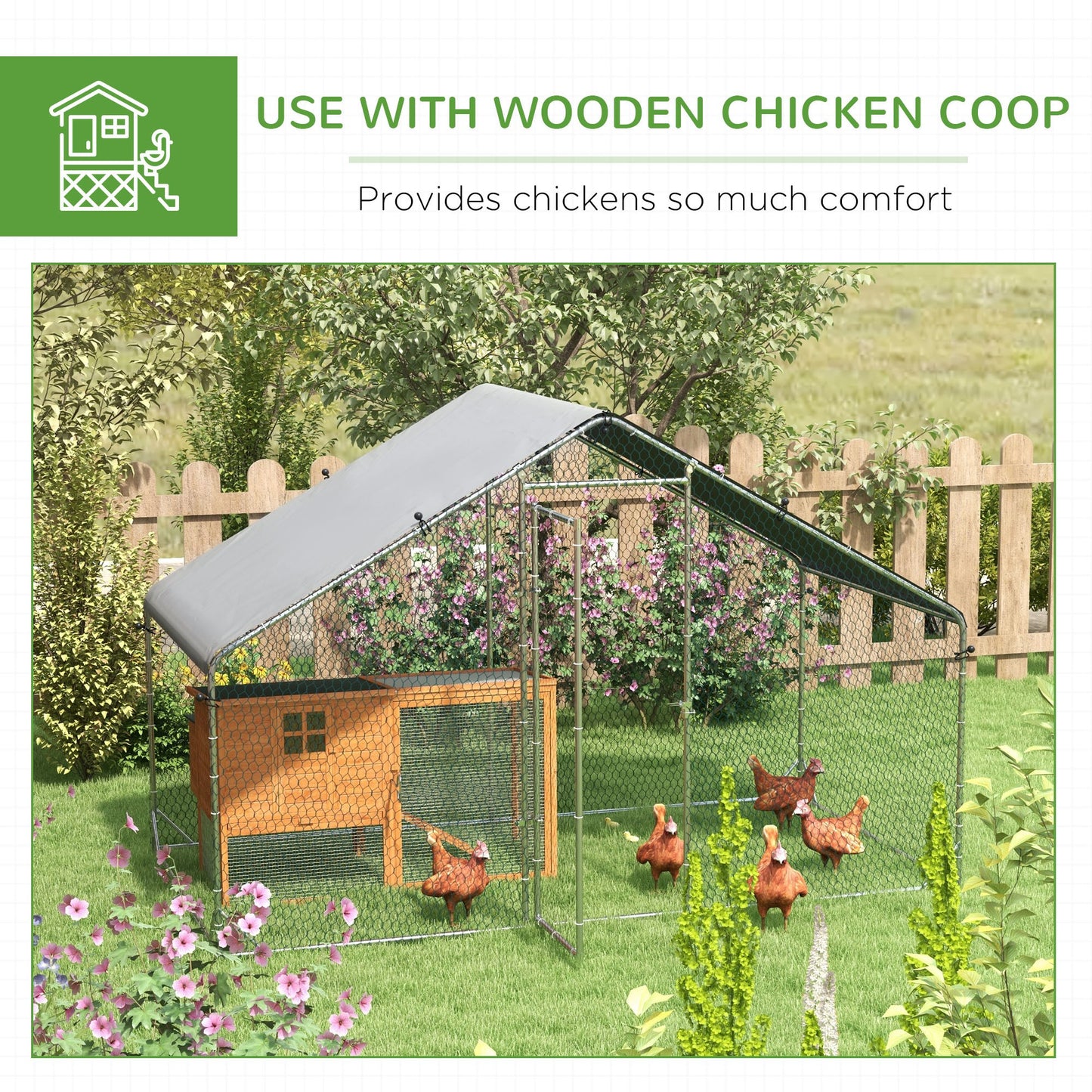 Walk In Chicken Run Large Galvanised Chicken Coop w/ Cover 3 x 1.7 x 1.9m
