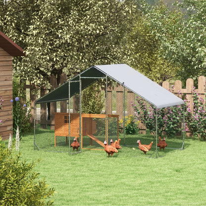 Walk In Chicken Run Large Galvanised Chicken Coop w/ Cover 3 x 1.7 x 1.9m