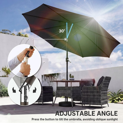 2.7 m Garden Parasol Umbrella with Cross Base, Sandbag, Black