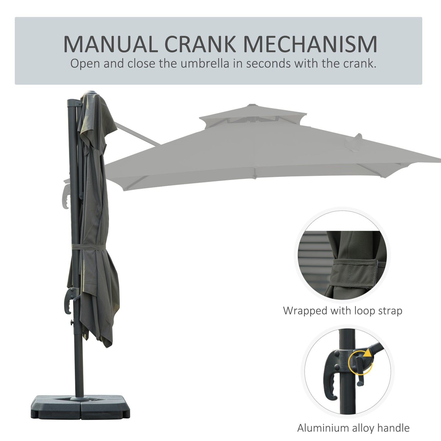 3 x 3(m) Garden Cantilever Roma Parasol with Crank and Tilt, Square Overhanging Patio Umbrella with 360√Ç¬∞ Rotation, Sun Shade Canopy with Base