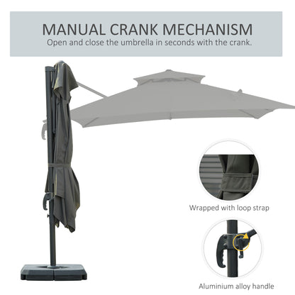 3 x 3(m) Garden Cantilever Roma Parasol with Crank and Tilt, Square Overhanging Patio Umbrella with 360√Ç¬∞ Rotation, Sun Shade Canopy with Base