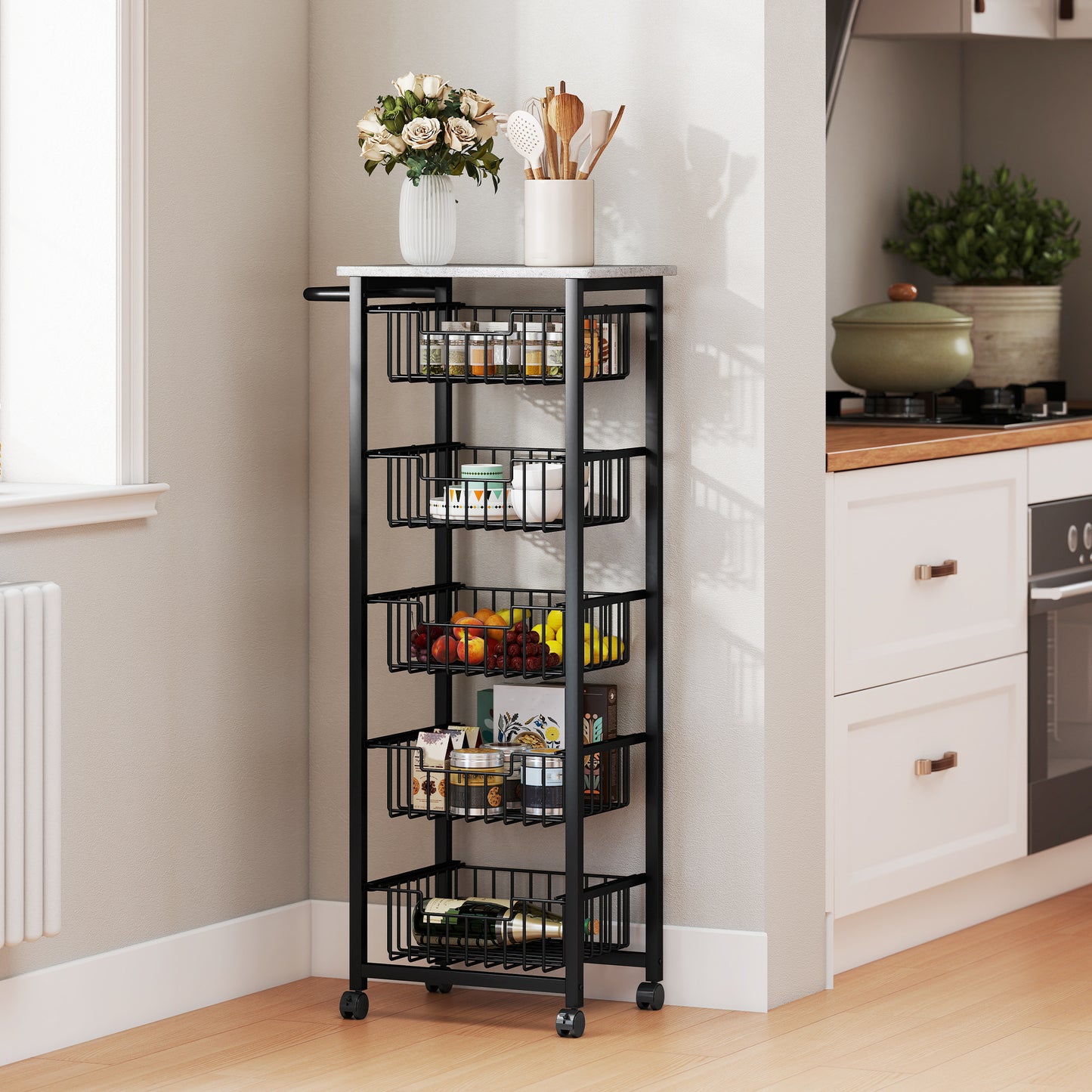 3 Tier Kitchen Trolley on Wheels Serving Cart with Handles Silver