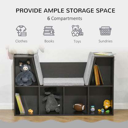 Kids Cabinet w/ Six Compartments for Toys, Clothes, Books - Brown