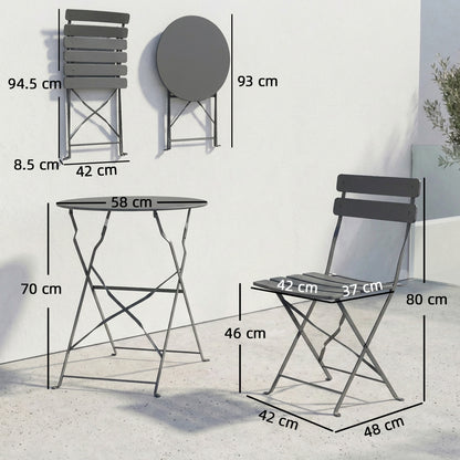 Folding Bistro Set with Round Garden Table and Chairs, Grey