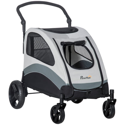 Dog Stroller Pet Pushchair Buggy Pram W/ 4 Wheels Safety Leash, Grey
